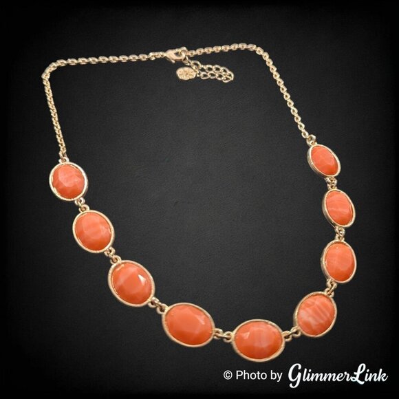 Monet Orange Oval Stones Contemporary Gold Tone Necklace - Picture 4 of 11
